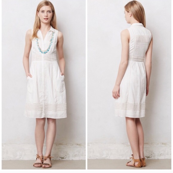 Anthropologie Dresses & Skirts - • Maeve • Swiss Dot Button Down Dress White 2